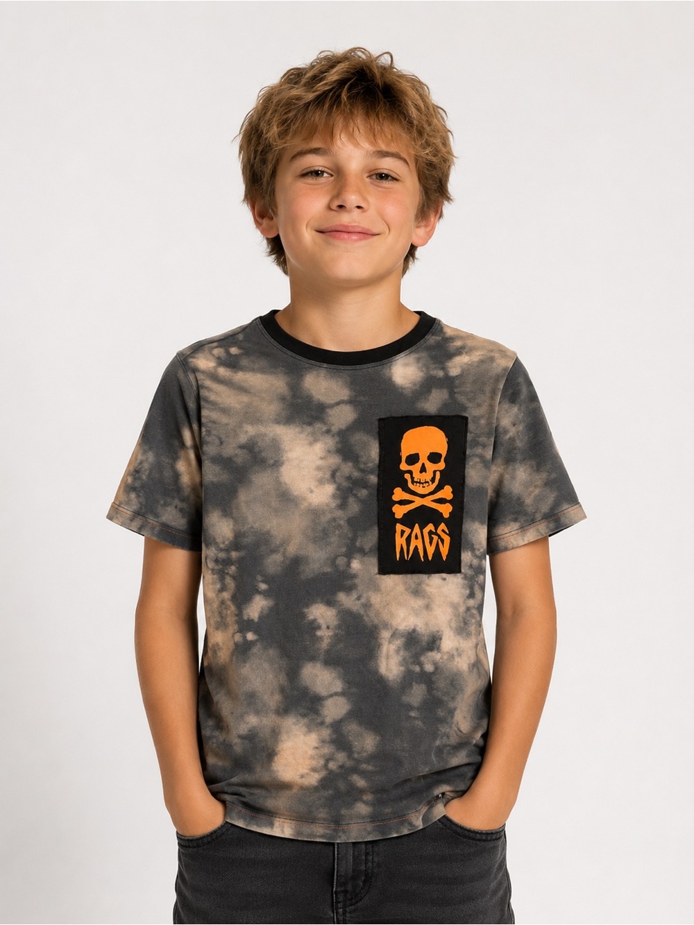 RAGS Boys' Black & Tan Tie-Dye Skull Pocket Tee